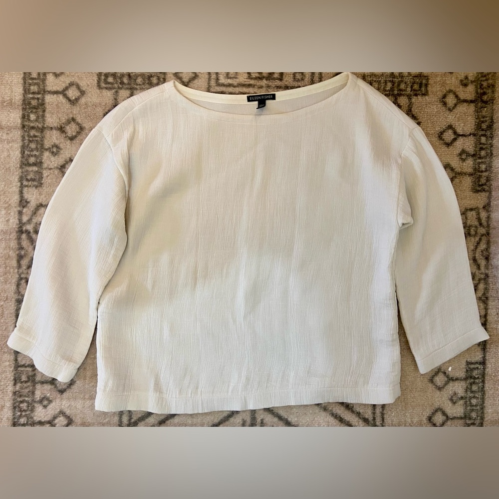 Eileen Fisher Women's Contemporary Sustainable Silk Cream Blouse